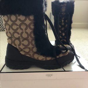 Coach Brown and Black Fur Patterned Snow Boots